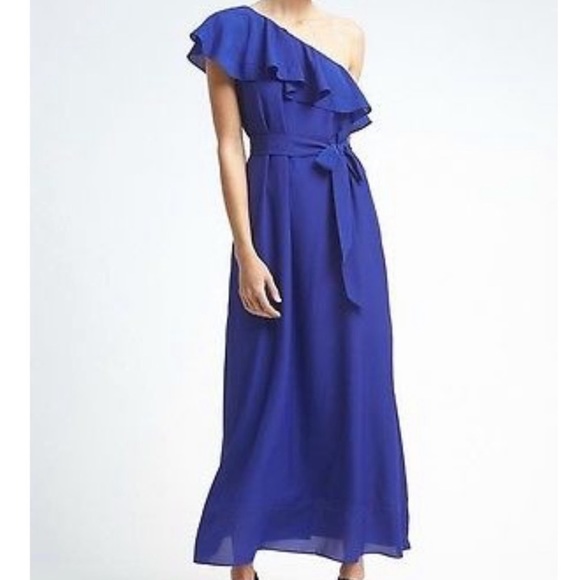 blue one shoulder maxi dress
